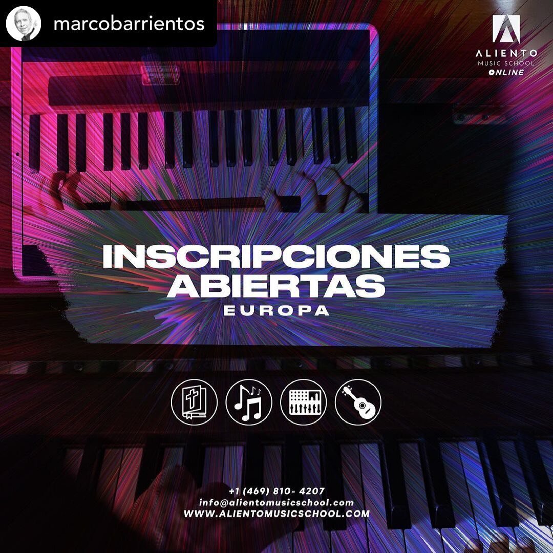 &bull; @marcobarrientos Aliento Music School tiene inscripciones abiertas con NUEVO HORARIO. Nuestro programa musical ministerial se abre todos los jueves de 6pm-10pm (Madrid, Espa&ntilde;a). Inicio 11 de marzo. Abierto para todos. 
.
.
.
.
.
#alien